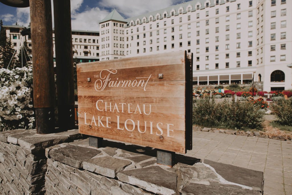 Wooden sign of Fairmont Chateau Lake Louise Wedding Venue